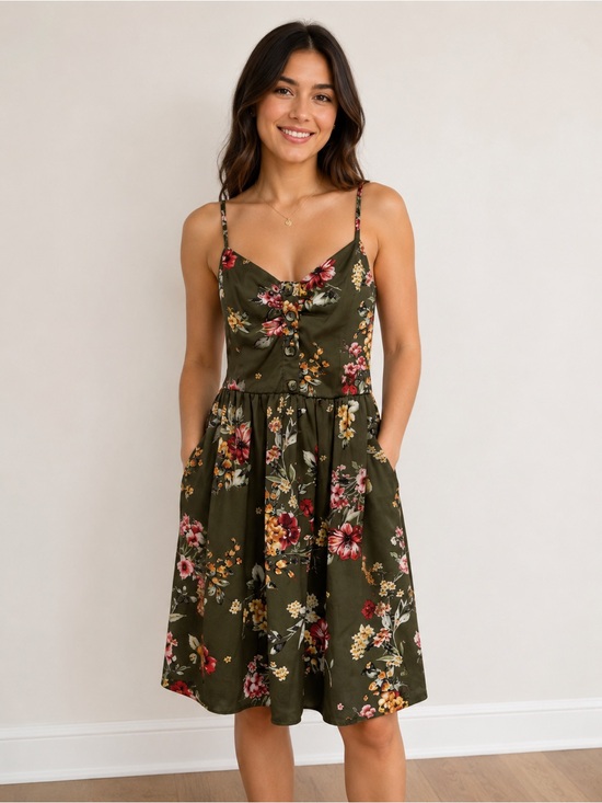 Xhilaration Dresses & Skirts - Xhilaration Floral Knee Length Dress w/ Pockets Size Small
